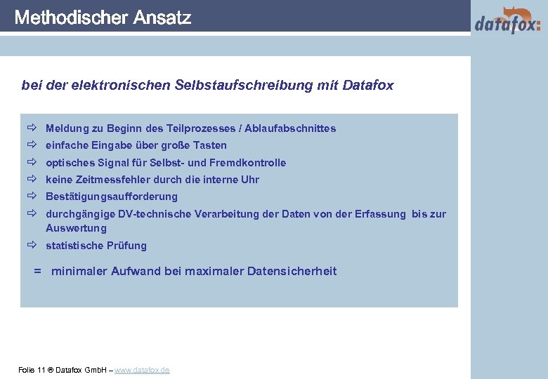 Methodischer Ansatz bei der elektronischen Selbstaufschreibung mit Datafox ð ð ð Meldung zu Beginn