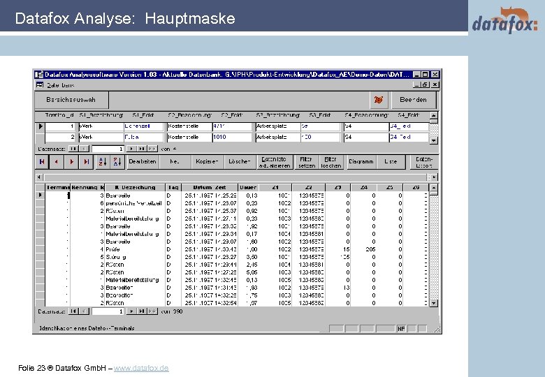 Datafox Analyse: Hauptmaske Folie 23 ® Datafox Gmb. H – www. datafox. de 