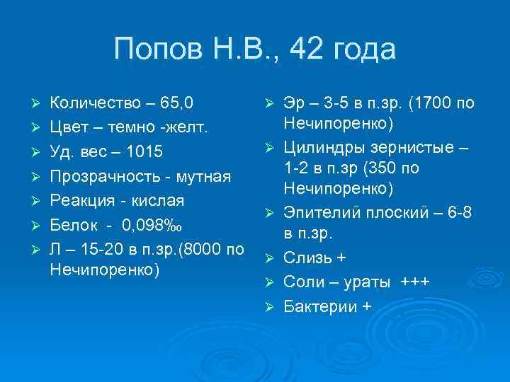 Попов Н. В. , 42 года Ø Ø Ø Ø Количество – 65, 0