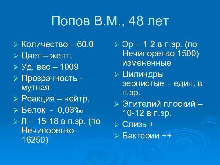 Попов В. М. , 48 лет Количество – 60, 0 Ø Цвет – желт.