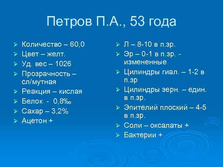 Петров П. А. , 53 года Ø Ø Ø Ø Количество – 60, 0