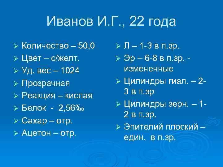 Иванов И. Г. , 22 года Количество – 50, 0 Ø Цвет – с/желт.