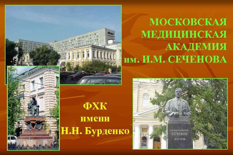МОСКОВСКАЯ МЕДИЦИНСКАЯ АКАДЕМИЯ им. И. М. СЕЧЕНОВА ФХК имени Н. Н. Бурденко 