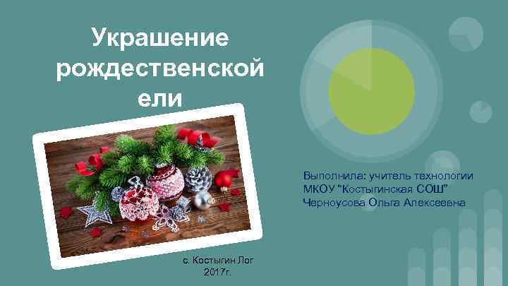 Украшение рождественской ели Выполнила: учитель технологии МКОУ “Костыгинская СОШ” Черноусова Ольга Алексеевна с. Костыгин