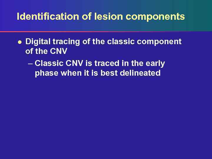 Identification of lesion components l Digital tracing of the classic component of the CNV