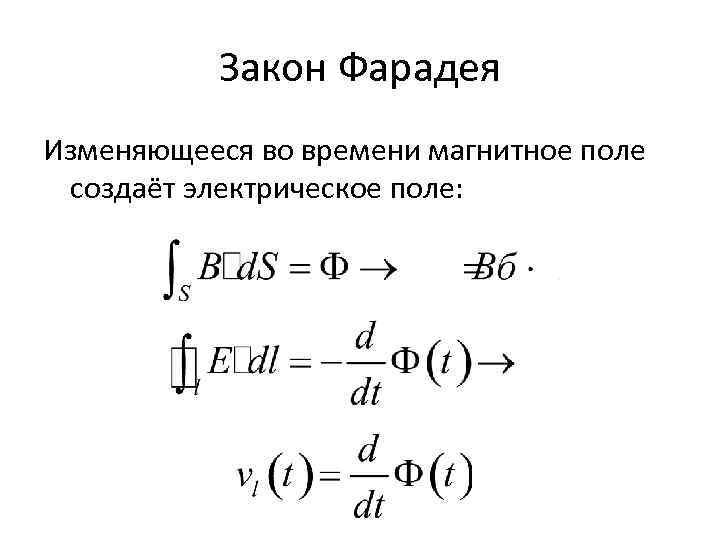 Закон Фарадея Изменяющееся во времени магнитное поле создаёт электрическое поле: 