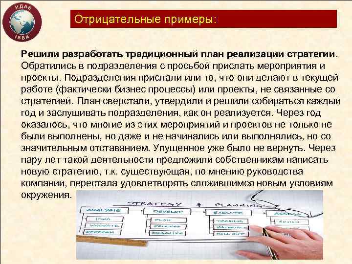 Отрицательные примеры: Решили разработать традиционный план реализации стратегии. Обратились в подразделения с просьбой прислать