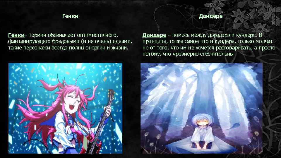 Генки Дандере Генки– термин обозначает оптимистичного, фантанирующего бредовыми (и не очень) идеями, такие персонажи