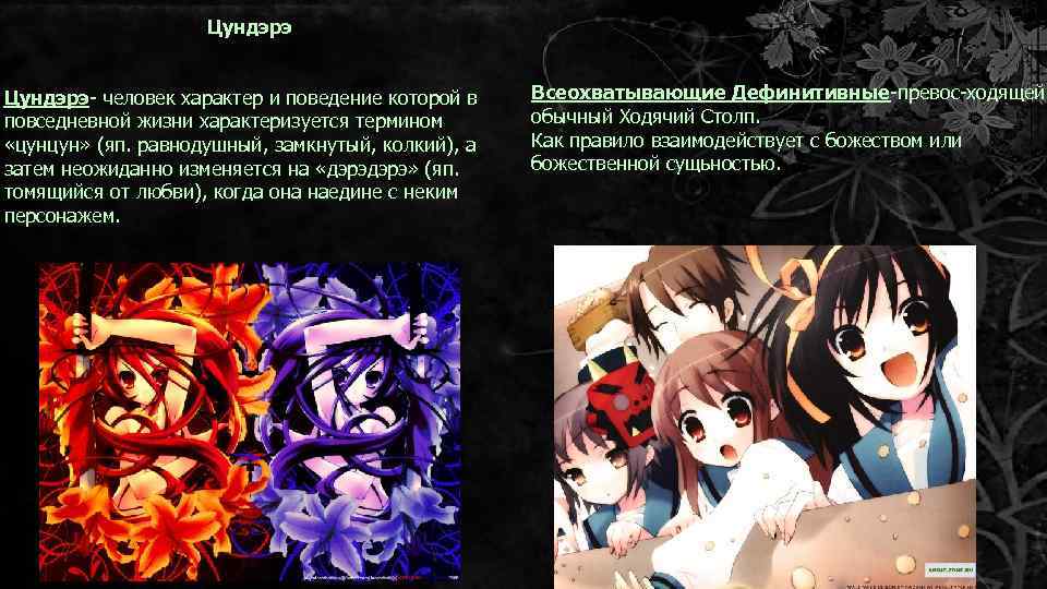 Цундэрэ человек характер и поведение которой в повседневной жизни характеризуется термином «цунцун» (яп. равнодушный,