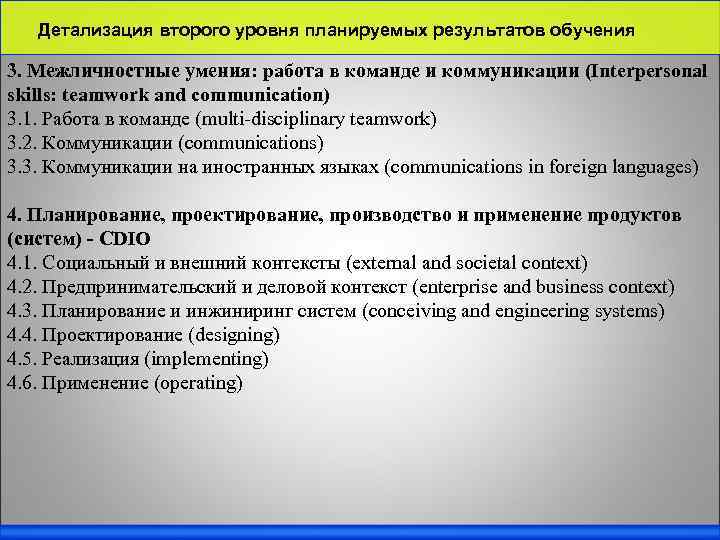 Детализация второго уровня планируемых результатов обучения 3. Межличностные умения: работа в команде и коммуникации