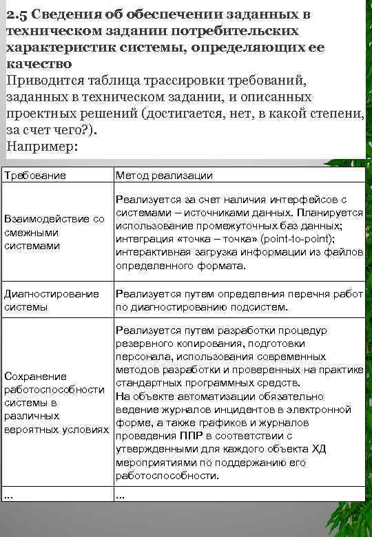 2. 5 Сведения об обеспечении заданных в техническом задании потребительских характеристик системы, определяющих ее
