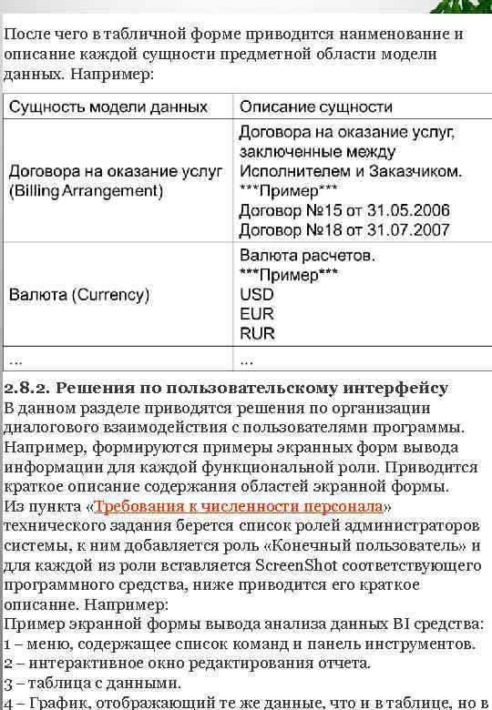 После чего в табличной форме приводится наименование и описание каждой сущности предметной области модели