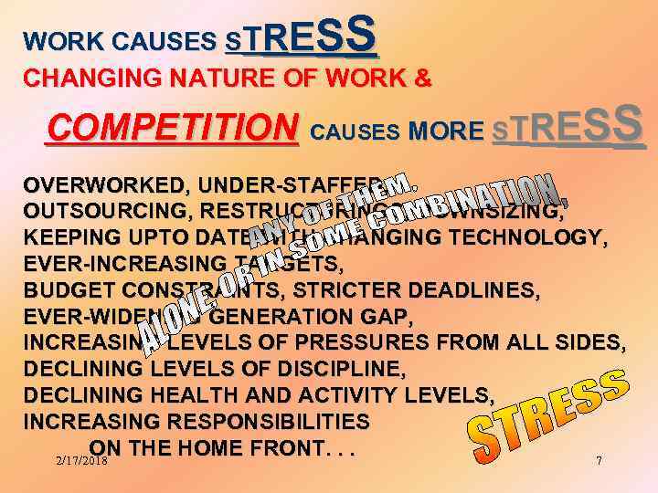 SS WORK CAUSES STRE CHANGING NATURE OF WORK & COMPETITION CAUSES MORE STRESS OVERWORKED,