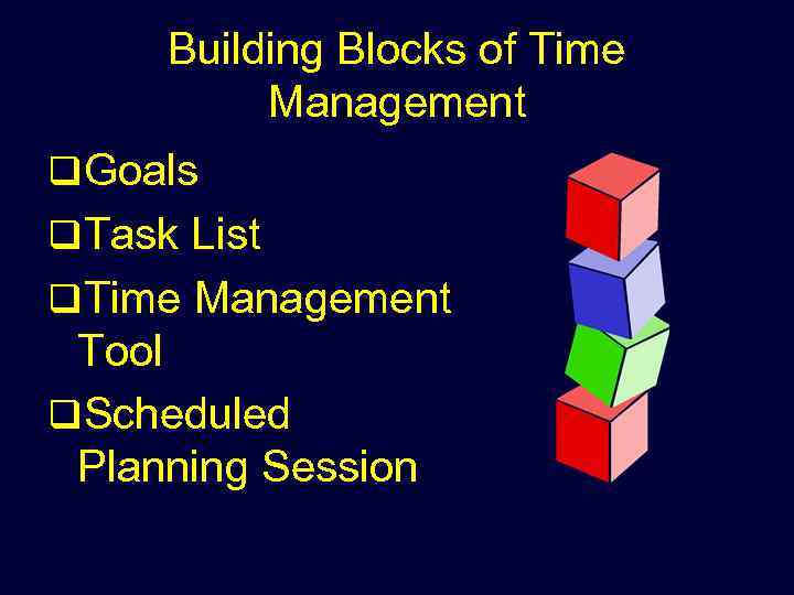 Building Blocks of Time Management q. Goals q. Task List q. Time Management Tool
