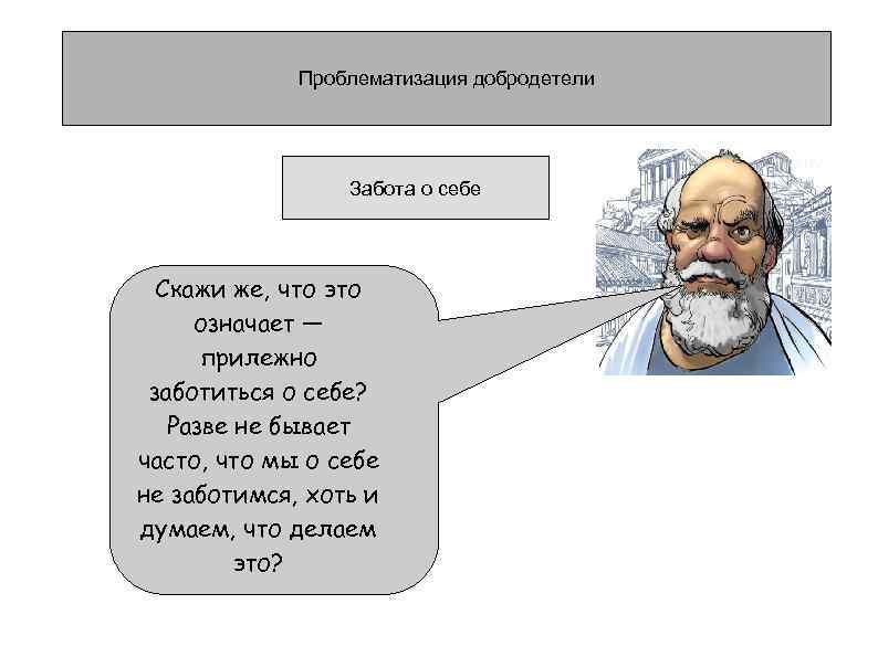 Проблематизация добродетели Забота о себе Скажи же, что это означает — прилежно заботиться о