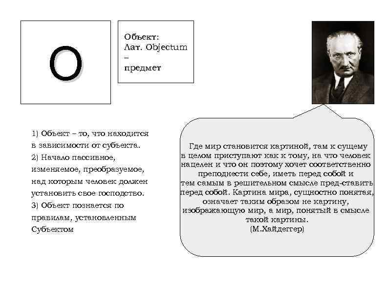 O Объект: Лат. Objectum – предмет 1) Объект – то, что находится в зависимости