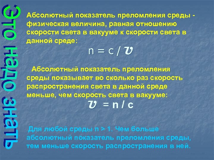 Абсолютный показатель преломления среды