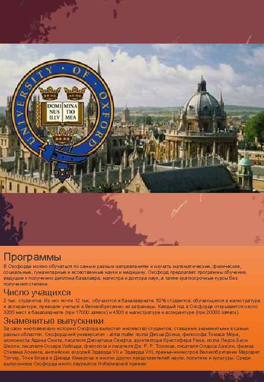 Программы В Оксфорде можно обучаться по самым разным направлениям и изучать математические, физические, социальные,