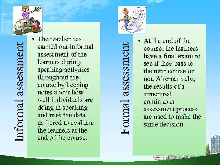 Formal assessment Informal assessment • The teacher has carried out informal assessment of the