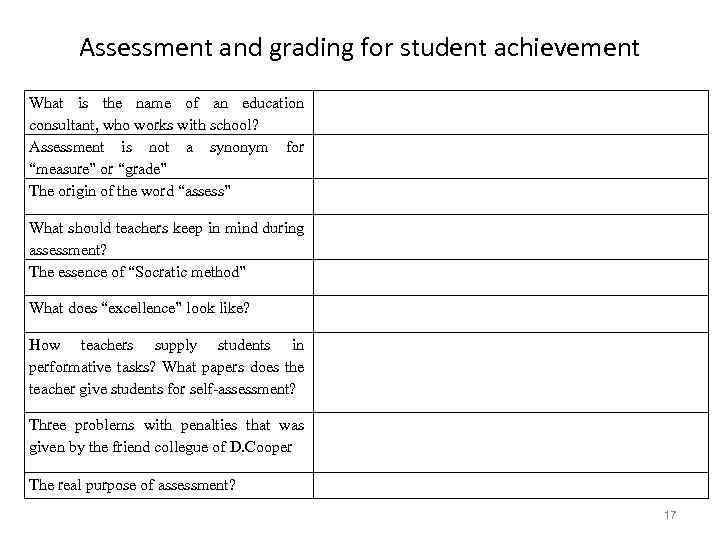 Assessment and grading for student achievement What is the name of an education consultant,