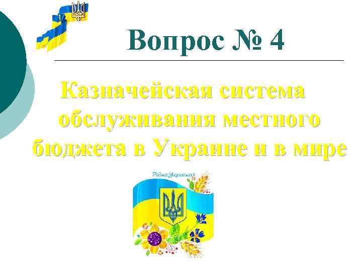 Вопрос № 4 Казначейская система обслуживания местного бюджета в Украине и в мире 