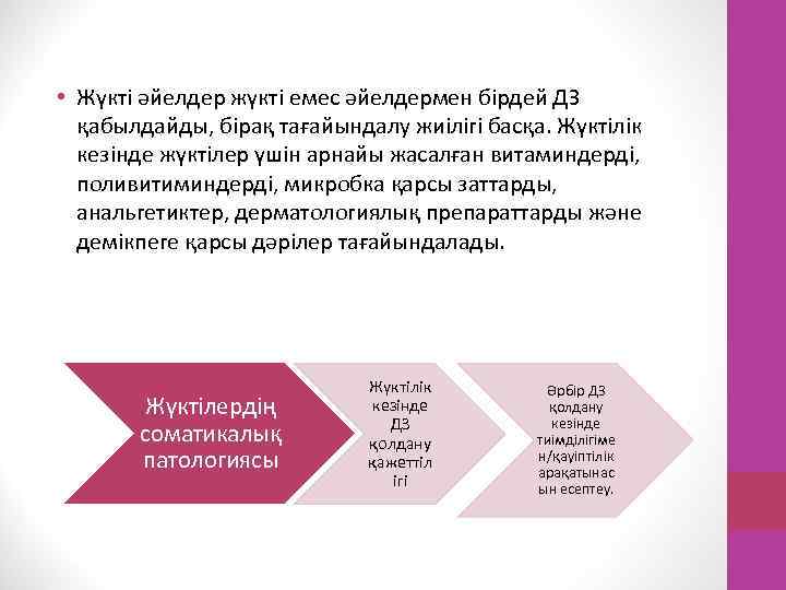  • Жүкті әйелдер жүкті емес әйелдермен бірдей ДЗ қабылдайды, бірақ тағайындалу жиілігі басқа.