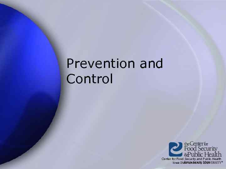 Prevention and Control Center for Food Security and Public Health Iowa State University 2004