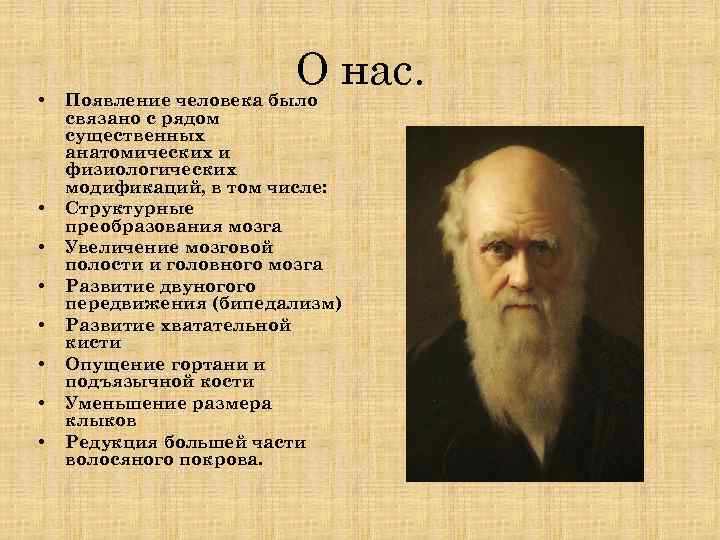  • • О нас. Появление человека было связано с рядом существенных анатомических и