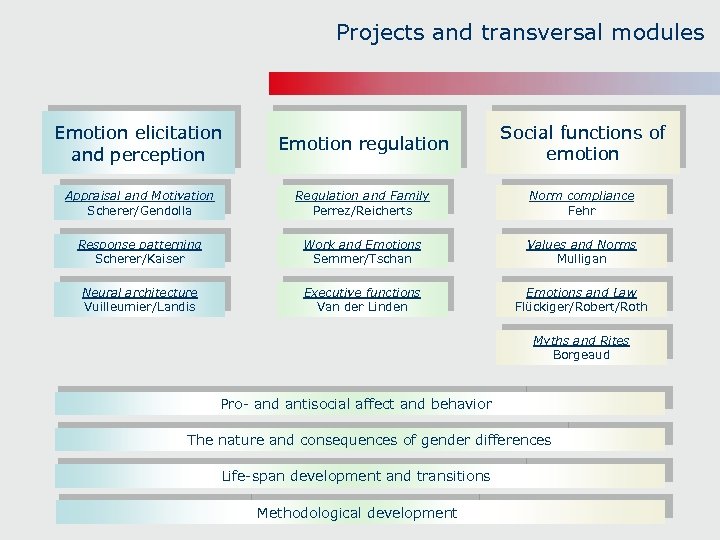 Projects and transversal modules Social functions of emotion Emotion elicitation and perception Emotion regulation