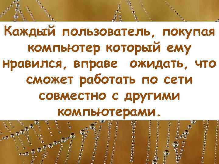 Каждый пользователь, покупая компьютер который ему нравился, вправе ожидать, что сможет работать по сети
