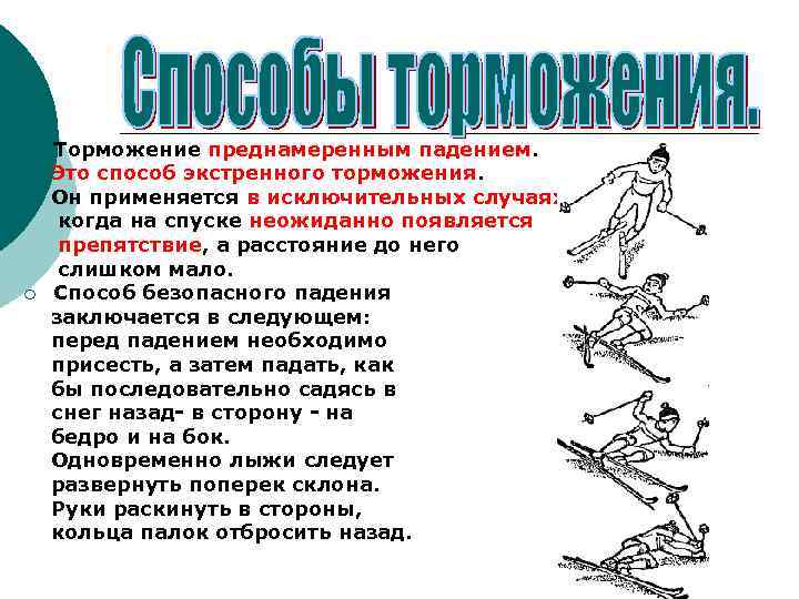 ¡ ¡ Торможение преднамеренным падением. Это способ экстренного торможения. Он применяется в исключительных случаях,