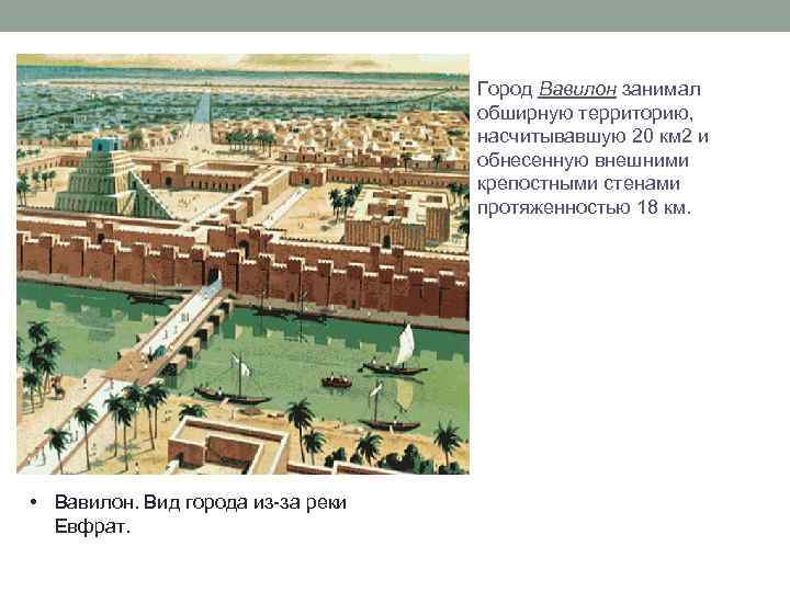 Город Вавилон занимал обширную территорию, насчитывавшую 20 км 2 и обнесенную внешними крепостными стенами