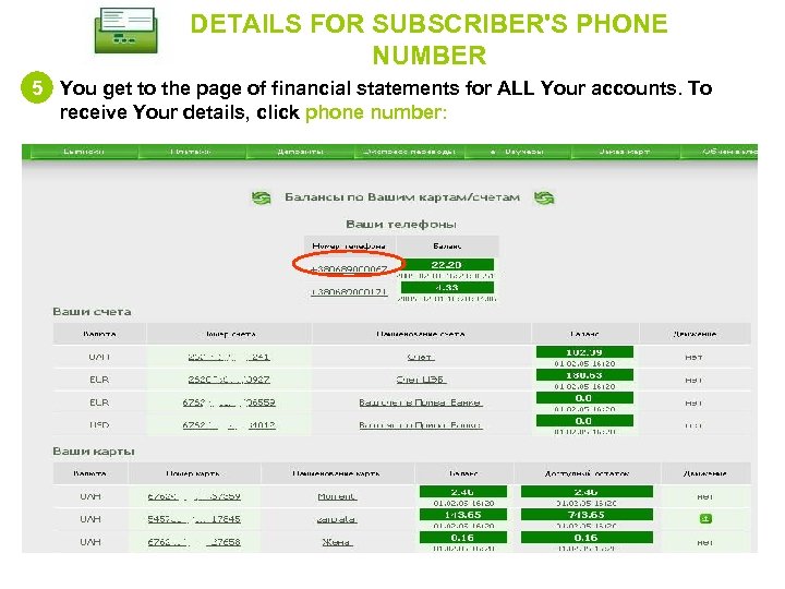 DETAILS FOR SUBSCRIBER'S PHONE NUMBER 5 You get to the page of financial statements
