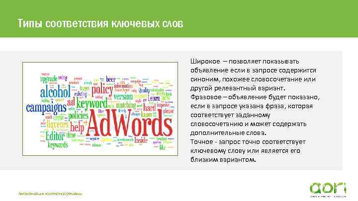 Типы соответствия ключевых слов Текст второго уровня Pt Sans 16 pt Автоматизация контекстной рекламы