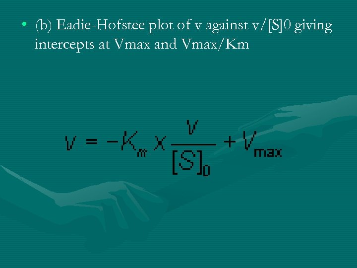  • (b) Eadie-Hofstee plot of v against v/[S]0 giving intercepts at Vmax and
