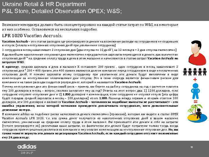Ukraine Retail & HR Department P&L Store, Detailed Observation OPEX; W&S; Внимание менеджера должно