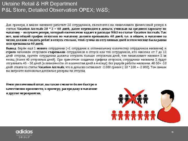 Ukraine Retail & HR Department P&L Store, Detailed Observation OPEX; W&S; Для примера, в