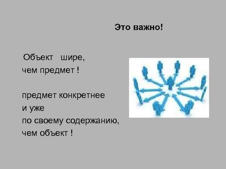 Это важно! Объект шире, чем предмет ! предмет конкретнее и уже по своему содержанию,
