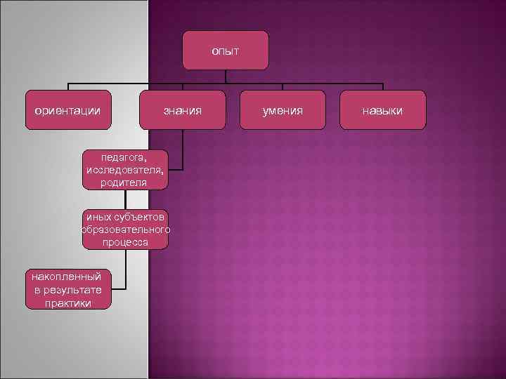 опыт ориентации знания педагога, исследователя, родителя иных субъектов образовательного процесса накопленный в результате практики