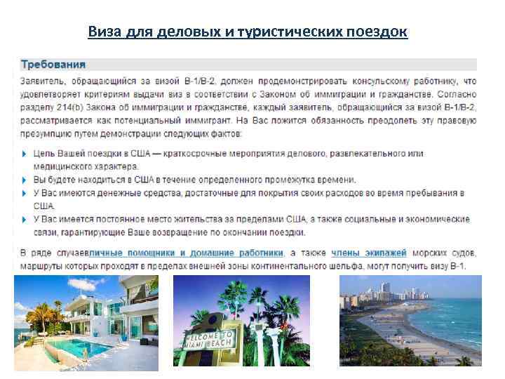 Виза для деловых и туристических поездок 
