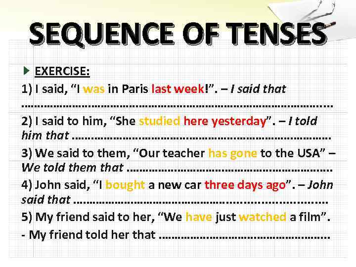 Sequence of tenses презентация