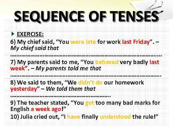 Sequence of tenses презентация