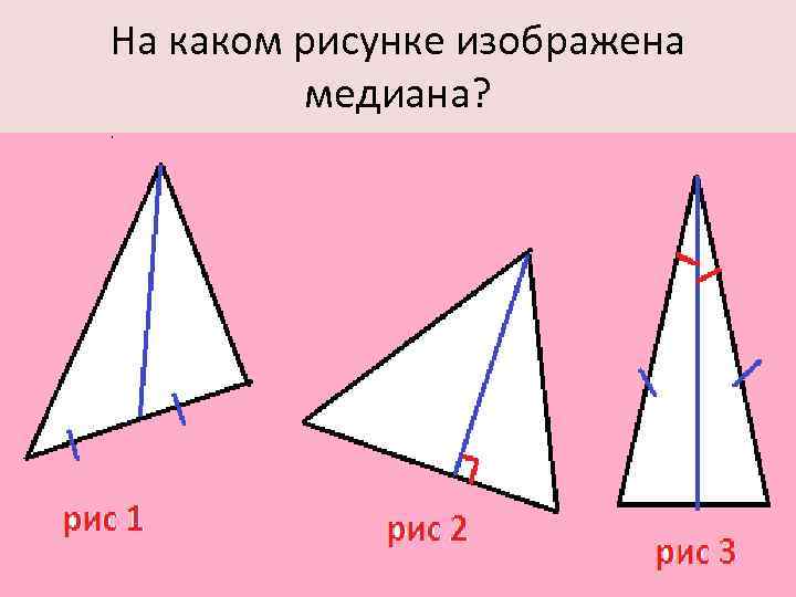 На каком рисунке изображена медиана? 