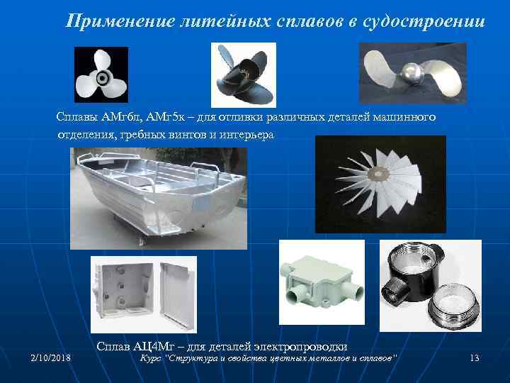Применение литейных сплавов в судостроении Сплавы АМг 6 л, АМг 5 к – для