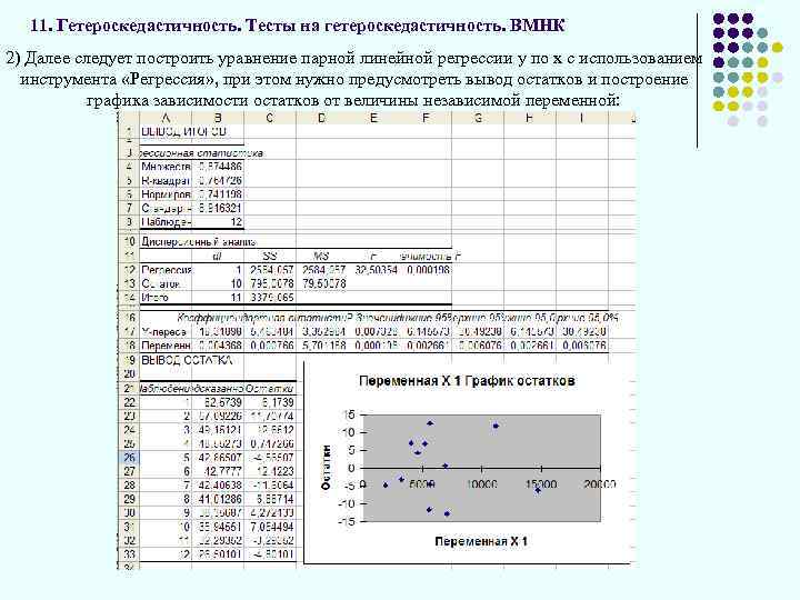 11. Гетероскедастичность. Тесты на гетероскедастичность. ВМНК 2) Далее следует построить уравнение парной линейной регрессии