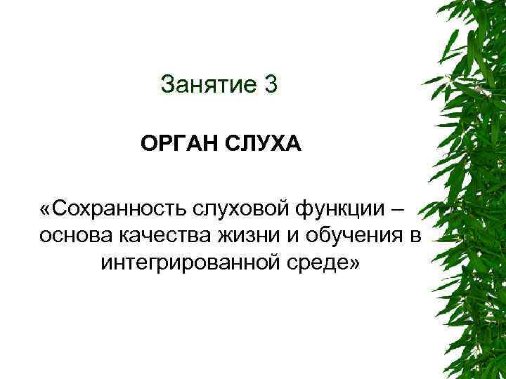 Занятие 3 ОРГАН СЛУХА «Сохранность слуховой функции – основа качества жизни и обучения в