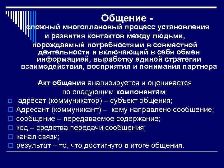Общение - сложный многоплановый процесс установления и развития контактов между людьми, порождаемый потребностями в