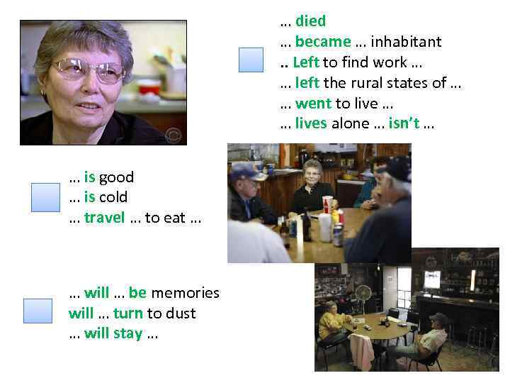 … died … became … inhabitant. . Left to find work … … left