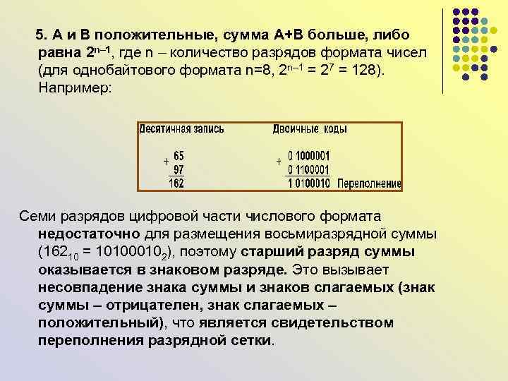  5. А и В положительные, сумма А+В больше, либо равна 2 n– 1,