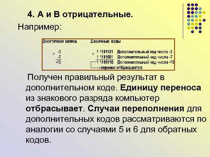 Получение например. Отрицательное число в доп коде. Переполнение дополнительного кода. Отрицательные числа в двоичном коде. Переполнение в дополнительном коде.